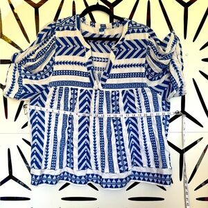 Old Navy Blue and White Patterned Blouse
